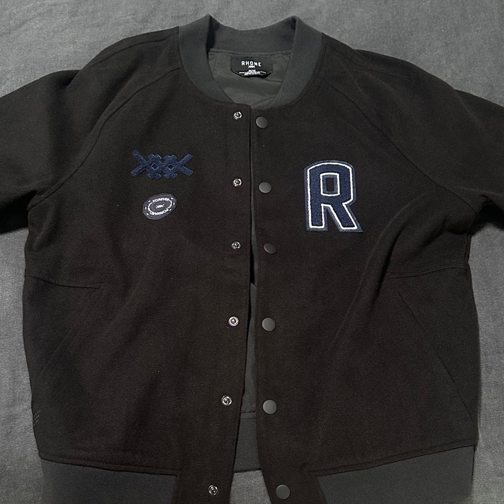 RHONE Black Bomber Jacket with Embroidered Details